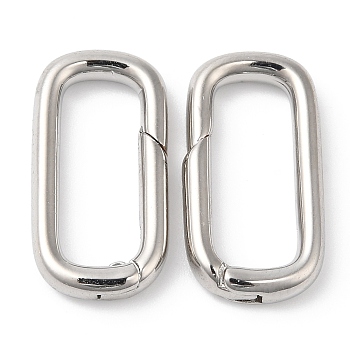 Brass Spring Gate Rings, Cadmium Free & Lead Free, Long-Lasting Plated, Rectangle, Platinum, 19.5x10x3mm