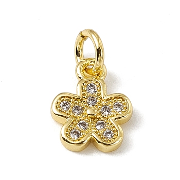 Brass Micro Pave Cubic Zirconia Charms, with Jump Rings, Flower Charm, Real 18K Gold Plated, 9.5x7.5x1.5mm, Hole: 3mm 