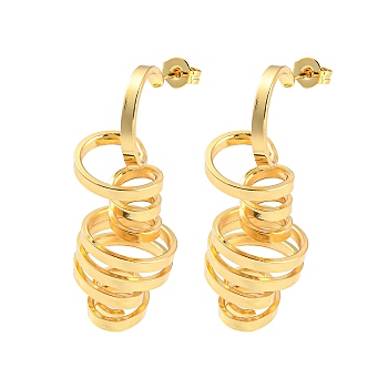 Rack Plating Brass Twist Spiral Stud Earrings, Long-Lasting Plated, Cadmium Free & Lead Free, Real 18K Gold Plated, 40.5x16mm