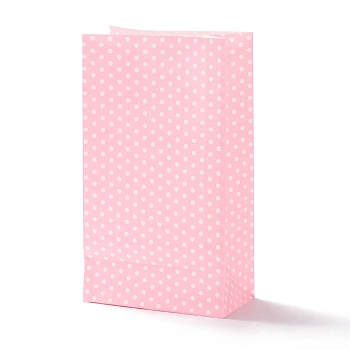 Rectangle Kraft Paper Bags, None Handles, Gift Bags, Polka Dot Pattern, Pearl Pink, 13x8x24cm