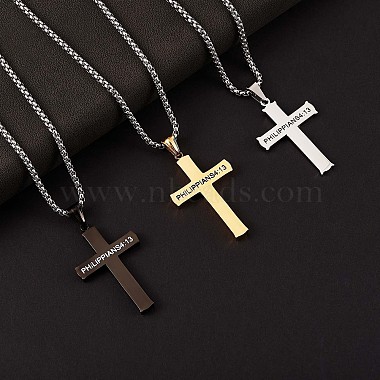 Titanium Steel Cross with Philippians 4:13 Pendant Necklace(JN1050C)-4