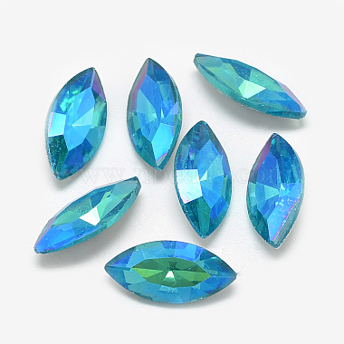 15mm DeepSkyBlue Horse Eye Glass Rhinestone Cabochons