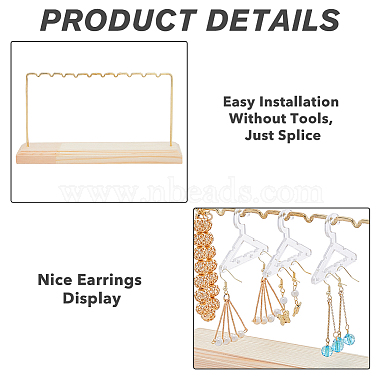 1 Set Golden Tone Iron Bar Dangle Earring Wooden Display Stands(EDIS-FH0001-03)-3