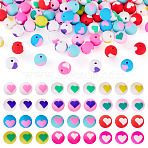 100Pcs Handmade Polymer Clay Beads, Round with Heart Pattern, Mixed Color, 10mm, Hole: 1.5mm(CLAY-TA0001-92A)
