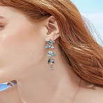 1 Pair Zinc Alloy Rhinestone Starfish Tassel Stud Earrings, with Plastic Imitation Pearl, Golden, 66.5x14mm(EJEW-LP0003-71)