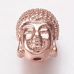 Brass Beads, Buddha Head, Rose Gold, 11x9x8.5mm, Hole: 1.5mm(KK-P134-03RG)