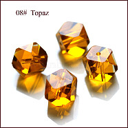 Imitation Austrian Crystal Beads, Grade AAA, Faceted, Cornerless Cube Beads, Orange, 4x4x4mm, Hole: 0.7~0.9mm(SWAR-F084-4x4mm-08)