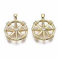 Brass Micro Pave Clear Cubic Zirconia Pendants, Nickel Free, Compass, Real 18K Gold Plated, 22.5x17x3.5mm, Hole: 3.5x1.5mm(KK-S356-214G-NF)