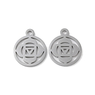 Chakra 304 Stainless Steel Charms, Laser Cut, Round Ring with MULADHARA Charms, Stainless Steel Color, 14.5x12x1mm, Hole: 1.6mm(STAS-F300-04P)