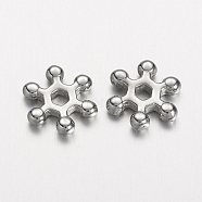 304 Stainless Steel Spacer Beads, Snowflake, Stainless Steel Color, 9x2mm, Hole: 2mm(STAS-E133-062P)