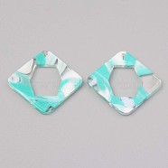 Acrylic Pendants, for DIY Bracelet Necklace Earring Jewelry Craft Making, Rhombus, Turquoise, 34x34x2mm, Hole: 1.5mm, Side Length: 26x26mm(X-MACR-S372-001A)