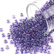 TOHO Round Seed Beads, Japanese Seed Beads, (181) Inside Color AB Crystal/Purple Lined, 8/0, 3mm, Hole: 1mm, about 220pcs/10g(X-SEED-TR08-0181)