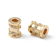 Brass Cubic Zirconia Beads, Long-Lasting Plated, Column, Real 18K Gold Plated, 8x6mm, Hole: 2.5mm(KK-B066-15G)