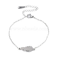 201 Stainless Steel Link Bracelets, with Lobster Claw Clasps, Feather, Stainless Steel Color, 6-3/4 inch~6-7/8 inch(17.2~17.4cm)(BJEW-T011-JN497-1)