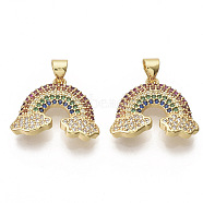 Golden Plated Brass Micro Pave Cubic Zirconia Pendants, Rainbow, Colorful, 16.5x20.5x2mm, Hole: 3x4mm(ZIRC-T012-28G)