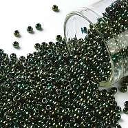 TOHO Round Seed Beads, Japanese Seed Beads, (507) Green Iris Higher Metallic, 11/0, 2.2mm, Hole: 0.8mm, about 50000pcs/pound(SEED-TR11-0507)