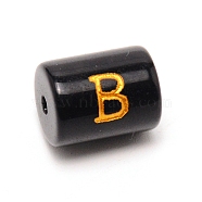 Painted Glass Beads, Black Column with Gold Letter, Letter.B, 13.7x10mm, Hole: 1.5mm(GLAA-TAC0009-01B)