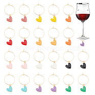 316 Surgical Stainless Steel Wine Glass Charms, with Alloy Enamel Pendants, Heart, Mixed Color, 48mm, 22pcs/set(AJEW-AB00169)