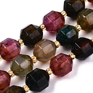 Natural Agate Beads Strands, Faceted, with Seed Beads, Dyed, Round, Colorful, 10.5x9.5mm, Hole: 1.2mm, about 31~32pcs/strand, 14.96 inch(38cm)(G-T131-82B-06)