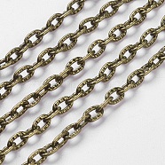 Iron Textured Cable Chains, Unwelded, with Spool, Lead Free & Nickel Free, Oval, Antique Bronze, 5x3.5x1mm(CH-S065-AB-FF)