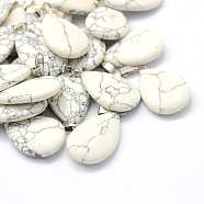 Teardrop Natural Howlite Pendants, with Platinum Tone Brass Findings, 25~29x16~17x5~6mm, Hole: 2x7mm(G-Q368-19)