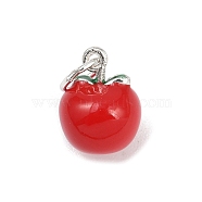 Teachers' Day Fine Silver Red Enamel Fruit Charms, with Jump Rings, Silver Color Plated, Platinum, Rhodium Plated, Apple, 9.5x7mm, Hole: 3.7mm(STER-F060-01S-03)