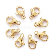 304 Stainless Steel Lobster Claw Clasps, Parrot Trigger Clasps, Real 24K Gold Plated, 3/8x1/4x1/8 inch(10x6x3mm), Hole: 1.2mm(STAS-H352-01C-G)