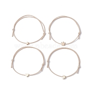 4Pcs 4 Style Brass Braided Bead Bracelets Set, Waxed Polyester Cord Adjustable Bracelets, Star & Moon & Crown & Heart, Light Gold, Inner Diameter: 3-1/2 inch(9cm), 1Pc/style(BJEW-JB09738)