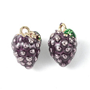 Brass Enamel Charms, Imitation Fruit, Light Gold, Grape Charm, Purple, 13x9x8.5mm, Hole: 1.2mm(KK-G462-33LG)
