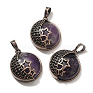 Natural Amethyst Pendants, with Brass Findings, Flat Round, 26.5x23x9mm, Hole: 8x5mm(G-P560-01R-23)