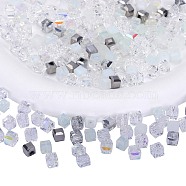 2 Bags Imitation Artificial Crystal Glass Beads, Faceted Cube, Mixed Style, White, 6x6x6mm, Hole: 1.2mm, about 100pcs/bag(GLAA-SZ0001-95C-01)