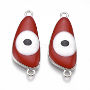 Alloy Links connectors, with Enamel, Triangle with Evil Eye, Platinum, Red, 30.5x12x4mm, Hole: 1.8mm(ENAM-S016-31B)