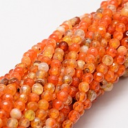 Faceted Natural Agate Round Beads Strands, Dyed, Dark Orange, 4mm, Hole: 1mm, about 92pcs/strand, 15.3 inch(G-E318C-4mm-04)