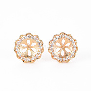 Brass Micro Pave Clear Cubic Zirconia Stud Earrings Findings, for Half Drilled Bead, Nickel Free, Flower, Real 18K Gold Plated, 12.5mm, Pin: 0.8mm, Pin: 0.8mm(for Half Drilled Bead)(KK-T062-123G-NF)