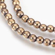 Electroplate Non-Magnetic Synthetic Hematite Beads Strands, Polished, Frosted, Round, Antique Bronze Plated, 4mm, Hole: 1mm, about 106pcs/strand, 15.7 inch(40cm)(G-F585-C04-4mm)