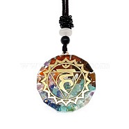 Orgonite Chakra Natural & Synthetic Mixed Stone Pendant Necklaces, Nylon Thread Necklace for Women, Flat Round, Flower, 25.59 inch(65cm)(PZ4674-04)