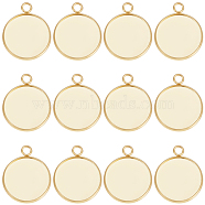 40Pcs 304 Stainless Steel Pendant Cabochon Settings, Plain Edge Bezel Cups, Flat Round, Real 24K Gold Plated, Tray: 20mm, 27x22x2mm, Hole: 3mm(STAS-BBC0006-24B-G)