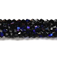 Opaque Solid Color Electroplate Glass Beads Strands, AB Color Plated, Faceted, Bicone, Black, 2.9~3.3x2.5mm, Hole: 0.7mm, about 145~150pcs/strand, 16.34~16.54 inch(41.5~42cm)(EGLA-A039-P2mm-L17)