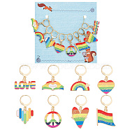 8Pcs 8 Style Pride Rainbow Alloy Enamel Pendant Stitch Markers, Brass Crochet Leverback Hoop Charms, Mixed Color, 2.6~3.5cm, 1pc/style(HJEW-NB00030)