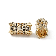 Brass Micro Pave Black Cubic Zirconia Beads, Column, Real 18K Gold Plated, 17.5x9.5mm, Hole: 5.5mm(KK-E068-VB474)