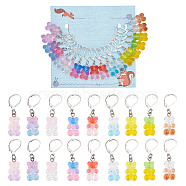 18Pcs 9 Colors Resin Bear Pendant Stitch Marker, with Brass Leverback Earring Findings, Mixed Color, 3.8cm, 2pcs/color(HJEW-NB00012)