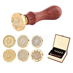 8Pcs 8 Style Pear Wood Handle, with Brass Wax Seal Stamp Head, for Wax Seal Stamp, Wedding Invitations Making, Mixed Shapes, 8pcs/set(AJEW-PH0001-78D)