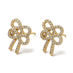 Rack Plating Brass Micro Pave Cubic Zirconia Studs Earrings, Long-Lasting Plated, Lead Free & Cadmium Free, Bowknot, Real 18K Gold Plated, 15x14mm(EJEW-R162-21G)