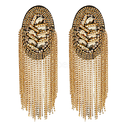 2Pcs Detachable Iron Tassel Epaulettes, Retro Rhinestone Shoulder Badges, with Cloth Findings & Pin, Platinum & Golden, 185x54x14.5mm(FIND-FH0005-44G)