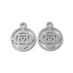 Chakra 304 Stainless Steel Charms, Laser Cut, Round Ring with MULADHARA Charms, Stainless Steel Color, 14.5x12x1mm, Hole: 1.6mm(STAS-F300-04P)