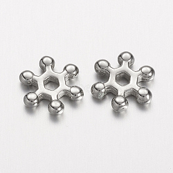 Tarnish Resistant 304 Stainless Steel Spacer Beads, Snowflake, Stainless Steel Color, 9x2mm, Hole: 2mm(STAS-E133-062P)