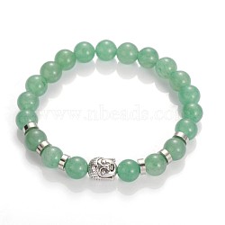 Buddha Head Gemstone Beaded Stretch Bracelets, with Tibetan Style Beads and Brass Beads, Green Aventurine, 55mm(BJEW-JB01864-02)