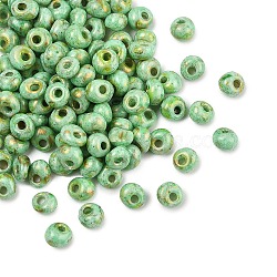 Picasso Glass Seed Beads, Round Hole, Teardrop, Lime, 5x4.5x4mm, Hole: 1.4mm, 120pcs/set(SEED-Q038-03G)