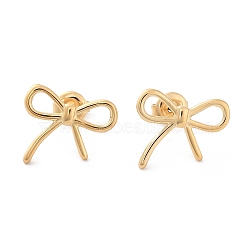 304 Stainless Steel Stud Earrings, Hollow Bowknot, Real 14K Gold Plated, 14x17mm(EJEW-H115-08G)