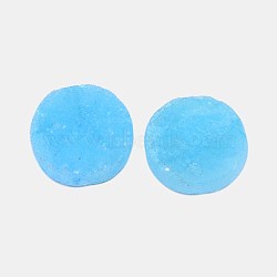 Electroplate Natural Druzy Crystal Cabochons, Flat Round, Dyed, Light Sky Blue, 20x4~12mm(G-L047-20mm-13)